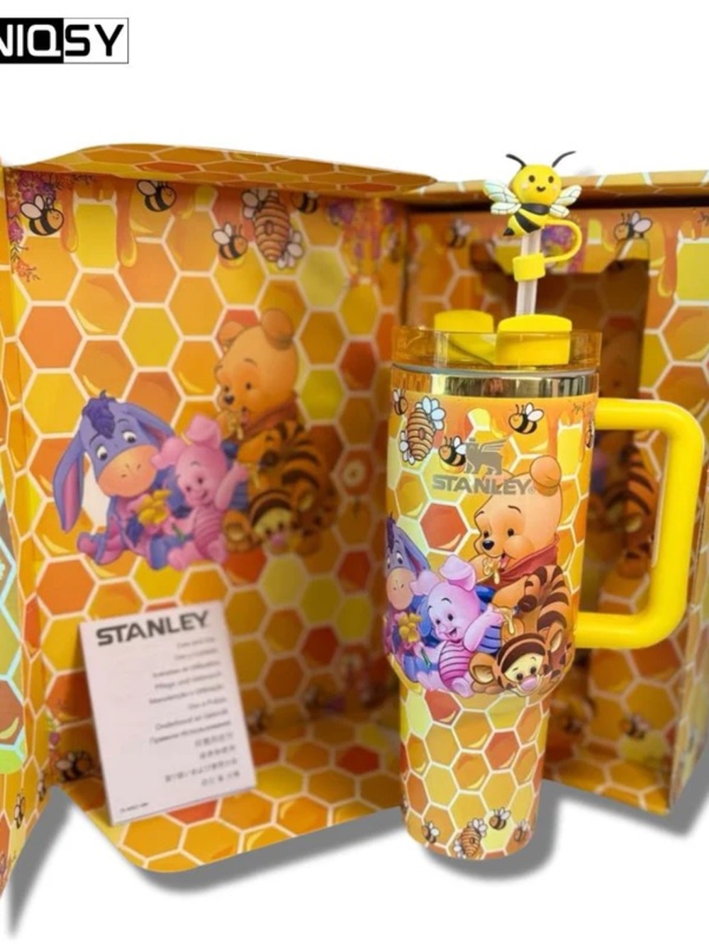 Stanley Winnie the Pooh Bear Honeycombing Yellow Tumbler Bee Straw gift box - Picture 2 of 4